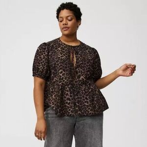 Torrid Brown Leopard Tie-Front Puff Sleeve Blouse size 2